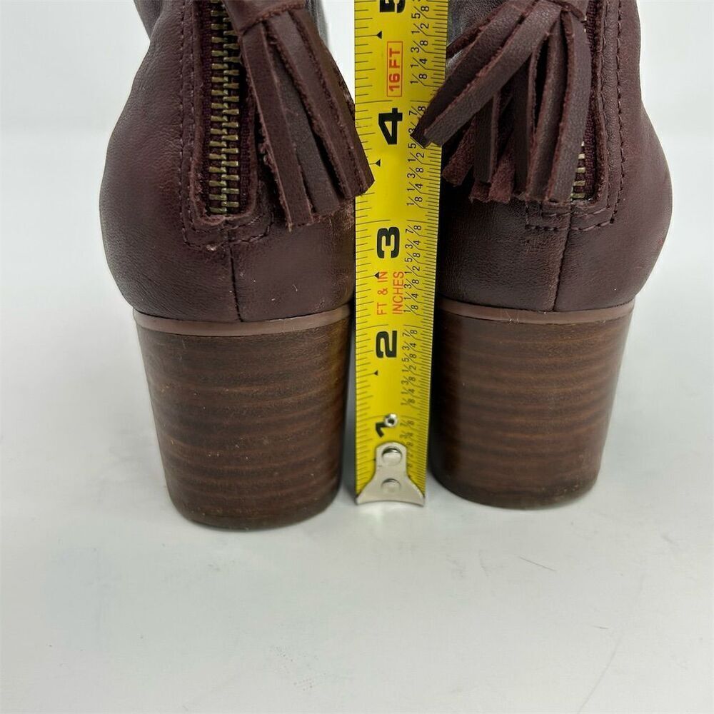 TOMS Leila Burgundy Red Leather Heel Ankle Booties Size 8 Back Zip Tassel - Picture 9 of 12